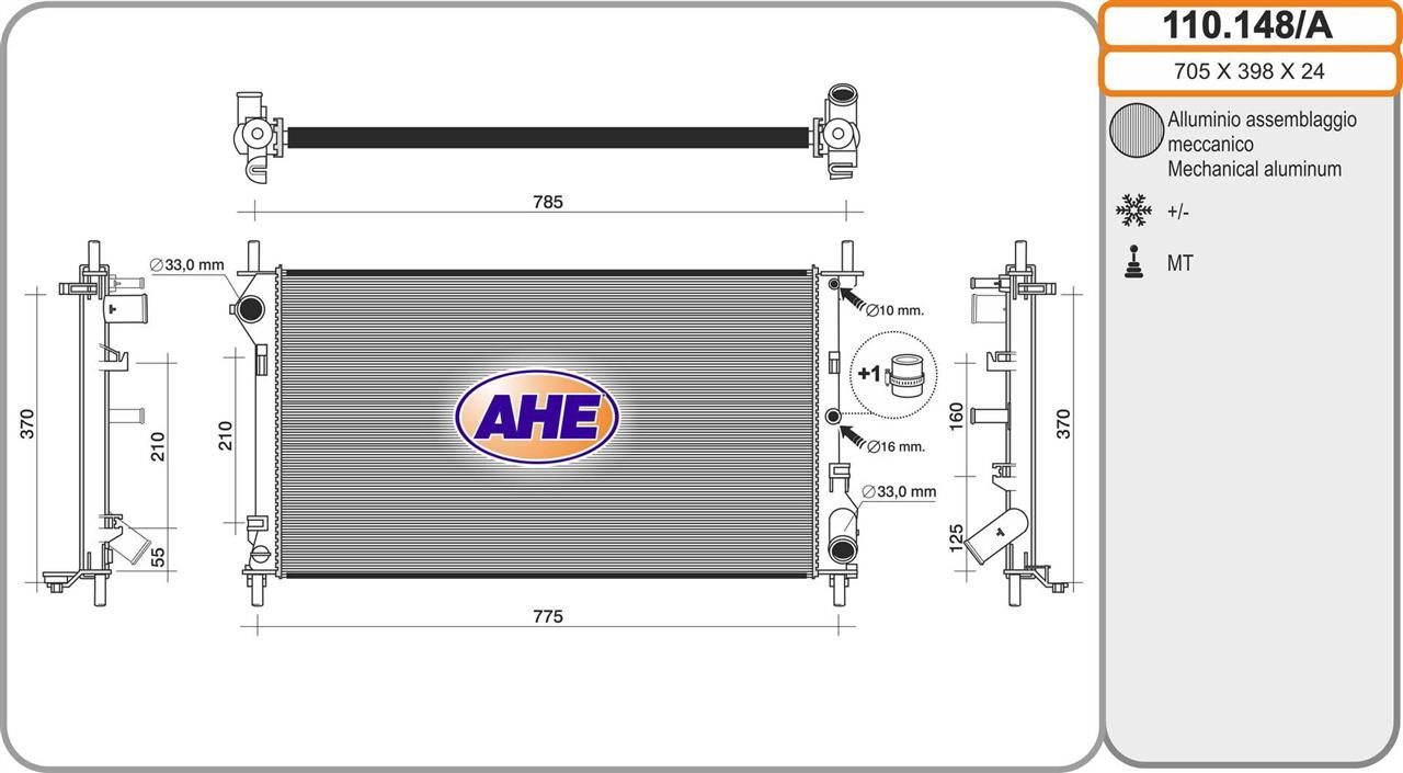 AHE 110.148/A Радіатор охолодження двигуна 110148A: Купити в Україні - Добра ціна на EXIST.UA!