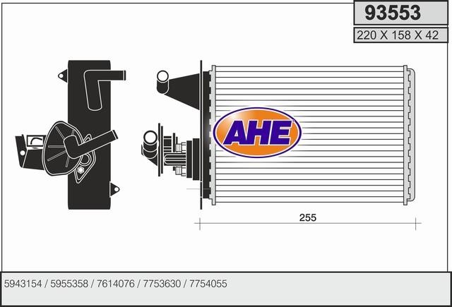 AHE 93553 Радіатор опалювача салону 93553: Приваблива ціна - Купити в Україні на EXIST.UA!