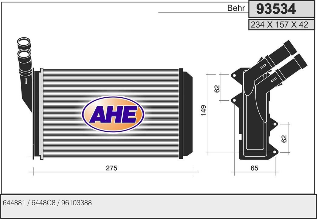 AHE 93534 Радіатор опалювача салону 93534: Купити в Україні - Добра ціна на EXIST.UA!