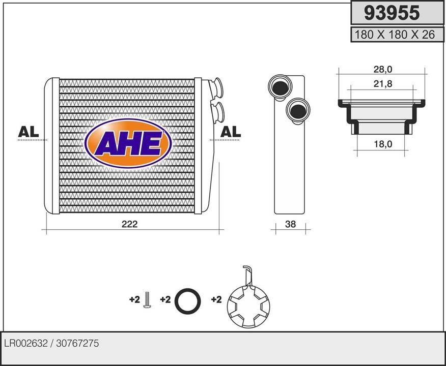 AHE 93955 Радіатор опалювача салону 93955: Приваблива ціна - Купити в Україні на EXIST.UA!