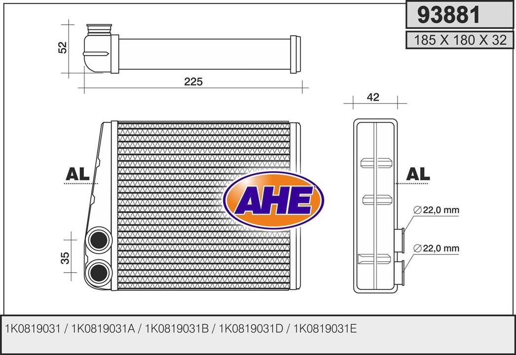 AHE 93881 Радіатор опалювача салону 93881: Купити в Україні - Добра ціна на EXIST.UA!