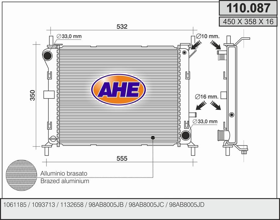 AHE 110.087 Радіатор охолодження двигуна 110087: Купити в Україні - Добра ціна на EXIST.UA!