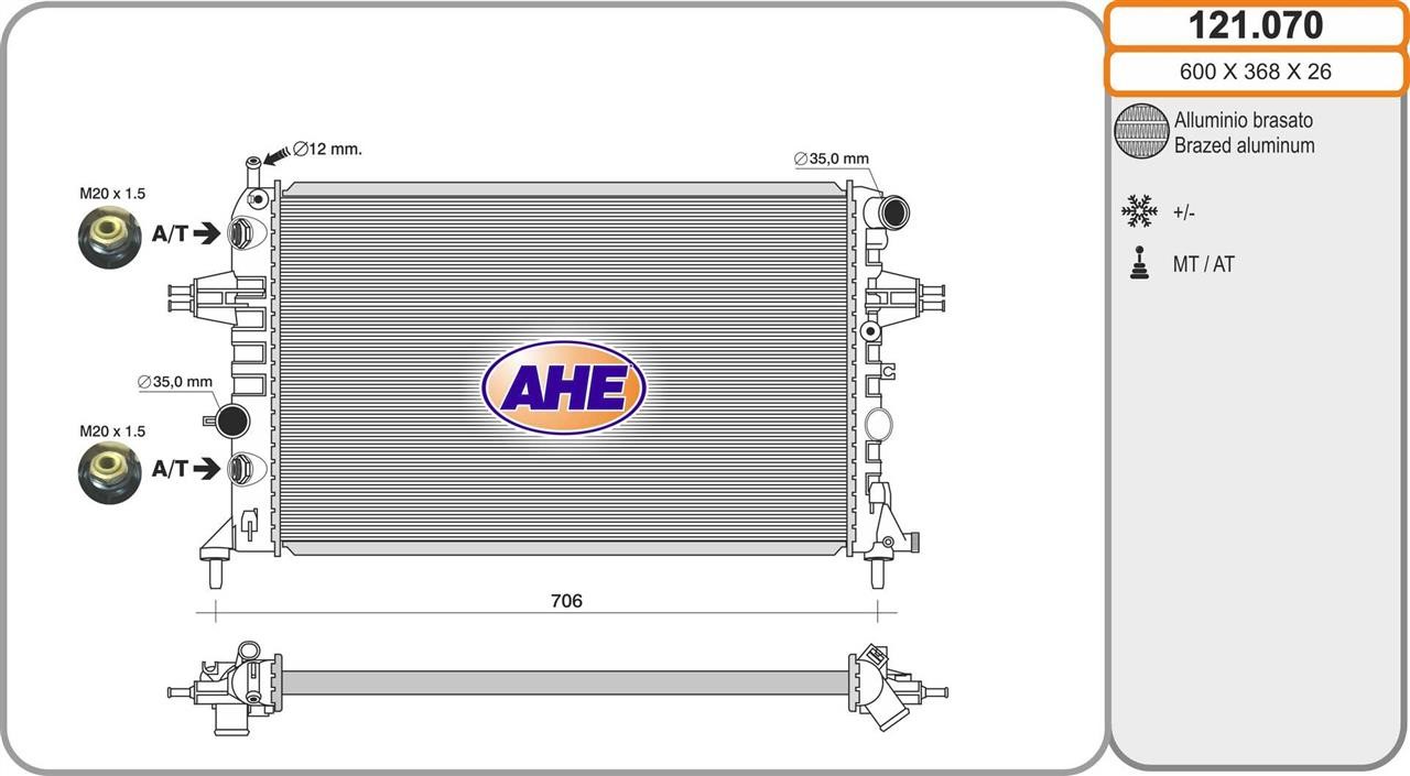 AHE 121.070 Радіатор охолодження двигуна 121070: Купити в Україні - Добра ціна на EXIST.UA!