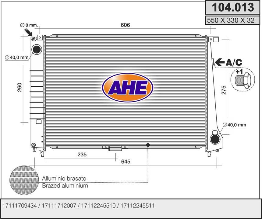AHE 104.013 Радіатор охолодження двигуна 104013: Приваблива ціна - Купити в Україні на EXIST.UA!
