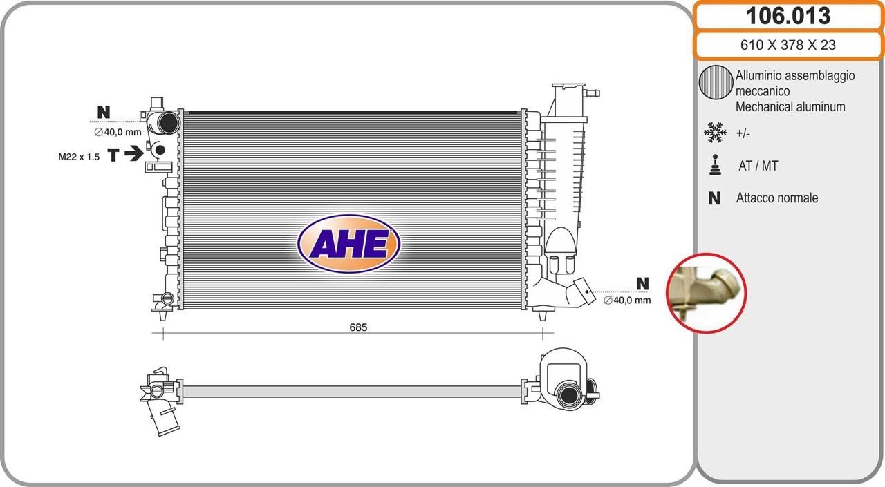 AHE 106.013 Радіатор охолодження двигуна 106013: Купити в Україні - Добра ціна на EXIST.UA!