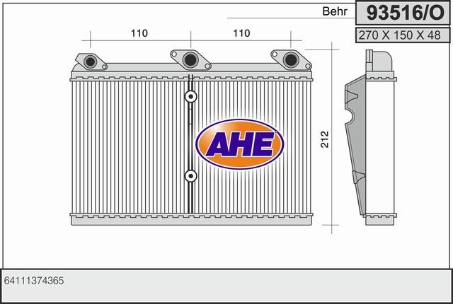 AHE 93516/O Радіатор опалювача салону 93516O: Купити в Україні - Добра ціна на EXIST.UA!