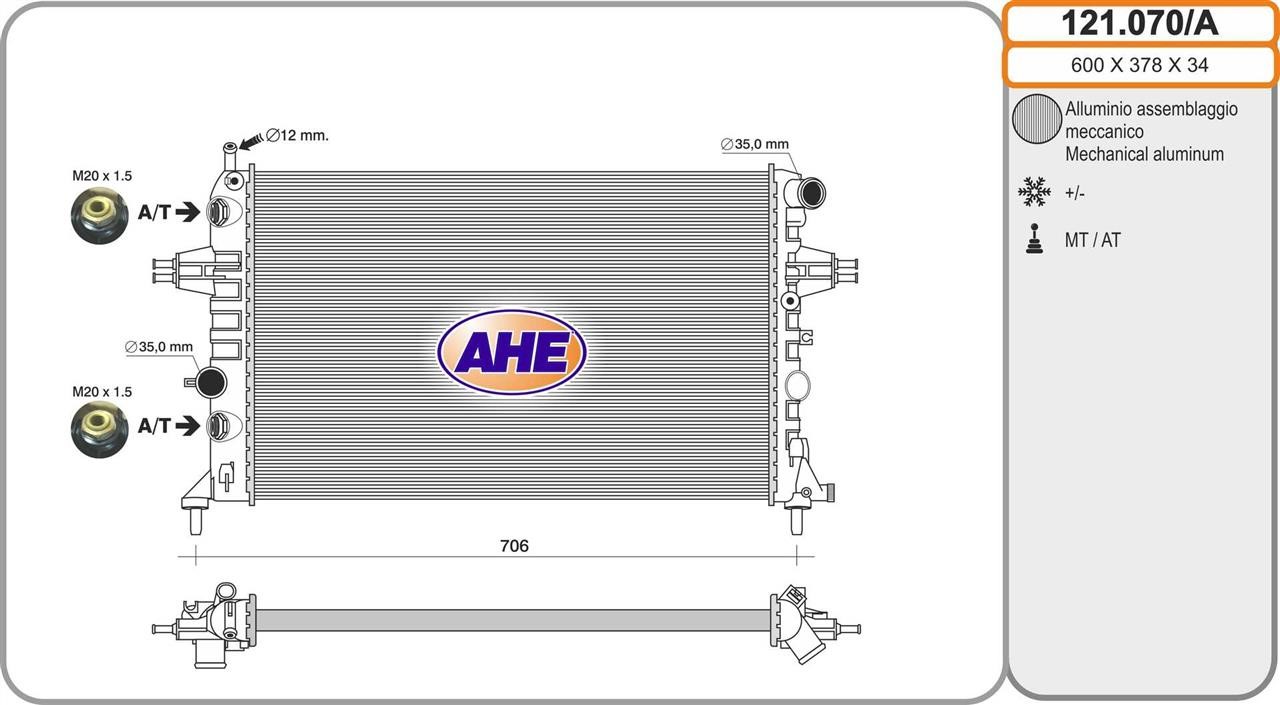 AHE 121.070/A Радіатор охолодження двигуна 121070A: Приваблива ціна - Купити в Україні на EXIST.UA!