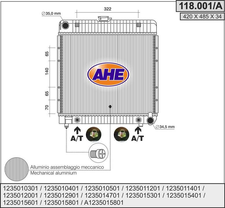AHE 118.001/A Радіатор охолодження двигуна 118001A: Приваблива ціна - Купити в Україні на EXIST.UA!
