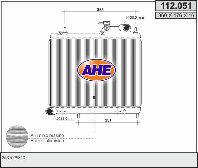AHE 112.051 Радіатор охолодження двигуна 112051: Приваблива ціна - Купити в Україні на EXIST.UA!