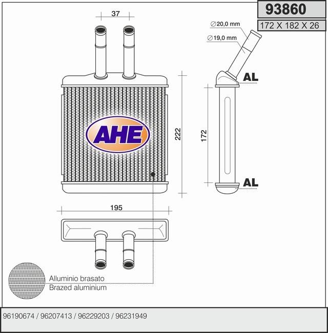 AHE 93860 Радіатор опалювача салону 93860: Купити в Україні - Добра ціна на EXIST.UA!