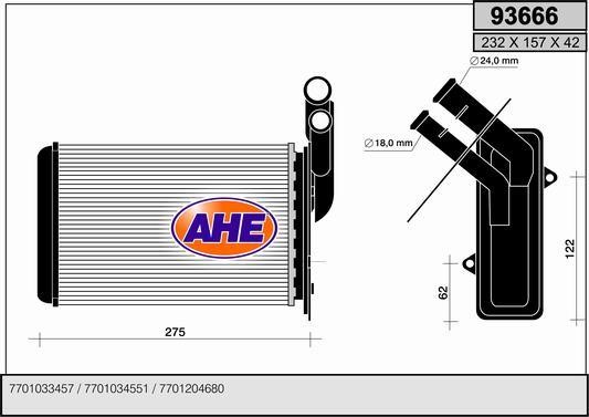 AHE 93666 Радіатор опалювача салону 93666: Приваблива ціна - Купити в Україні на EXIST.UA!