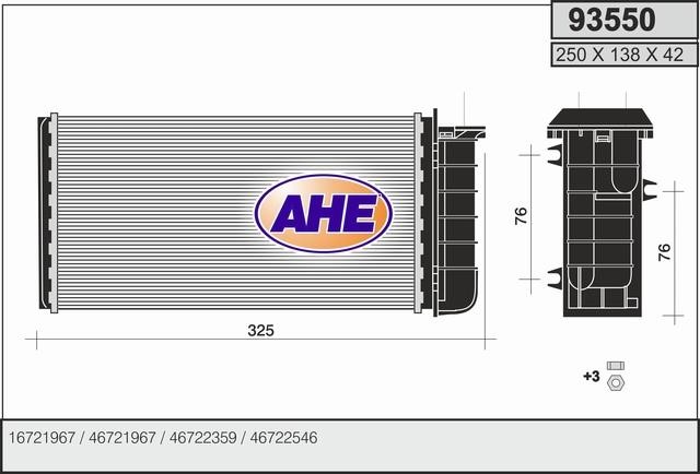 AHE 93550 Радіатор опалювача салону 93550: Приваблива ціна - Купити в Україні на EXIST.UA!