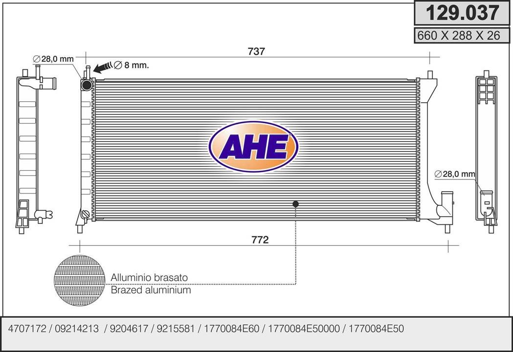 AHE 129.037 Радіатор охолодження двигуна 129037: Купити в Україні - Добра ціна на EXIST.UA!