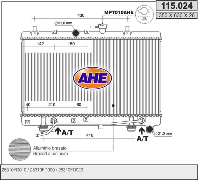 AHE 115.024 Радіатор охолодження двигуна 115024: Купити в Україні - Добра ціна на EXIST.UA!