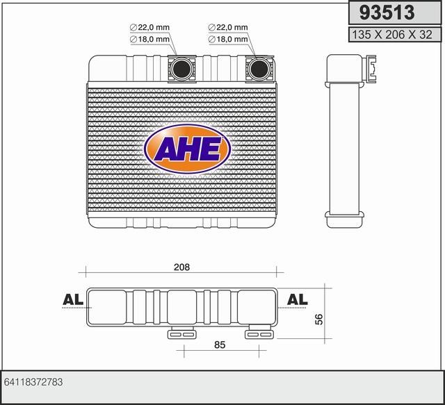 AHE 93513 Радіатор опалювача салону 93513: Купити в Україні - Добра ціна на EXIST.UA!