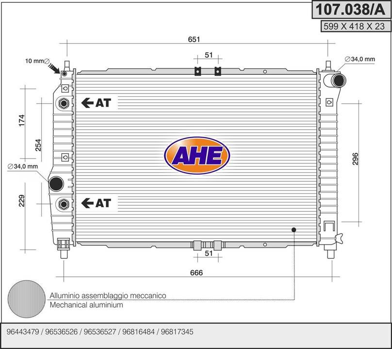 AHE 107.038/A Радіатор охолодження двигуна 107038A: Приваблива ціна - Купити в Україні на EXIST.UA!