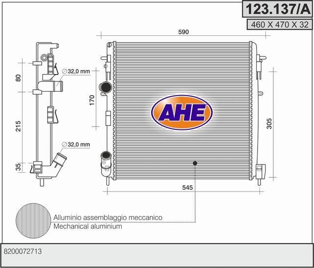 AHE 123.137/A Радіатор охолодження двигуна 123137A: Купити в Україні - Добра ціна на EXIST.UA!