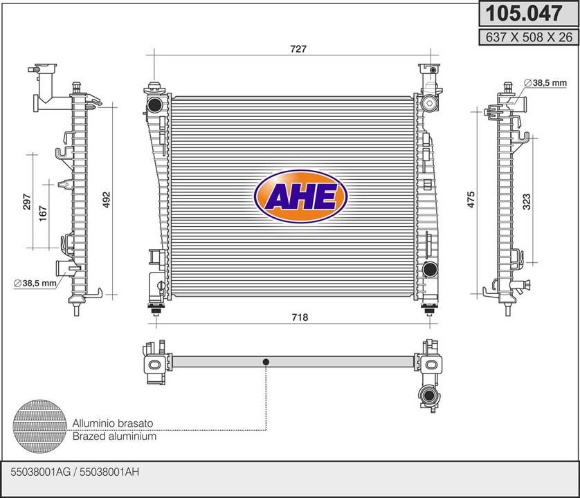 AHE 105.047 Радіатор охолодження двигуна 105047: Купити в Україні - Добра ціна на EXIST.UA!