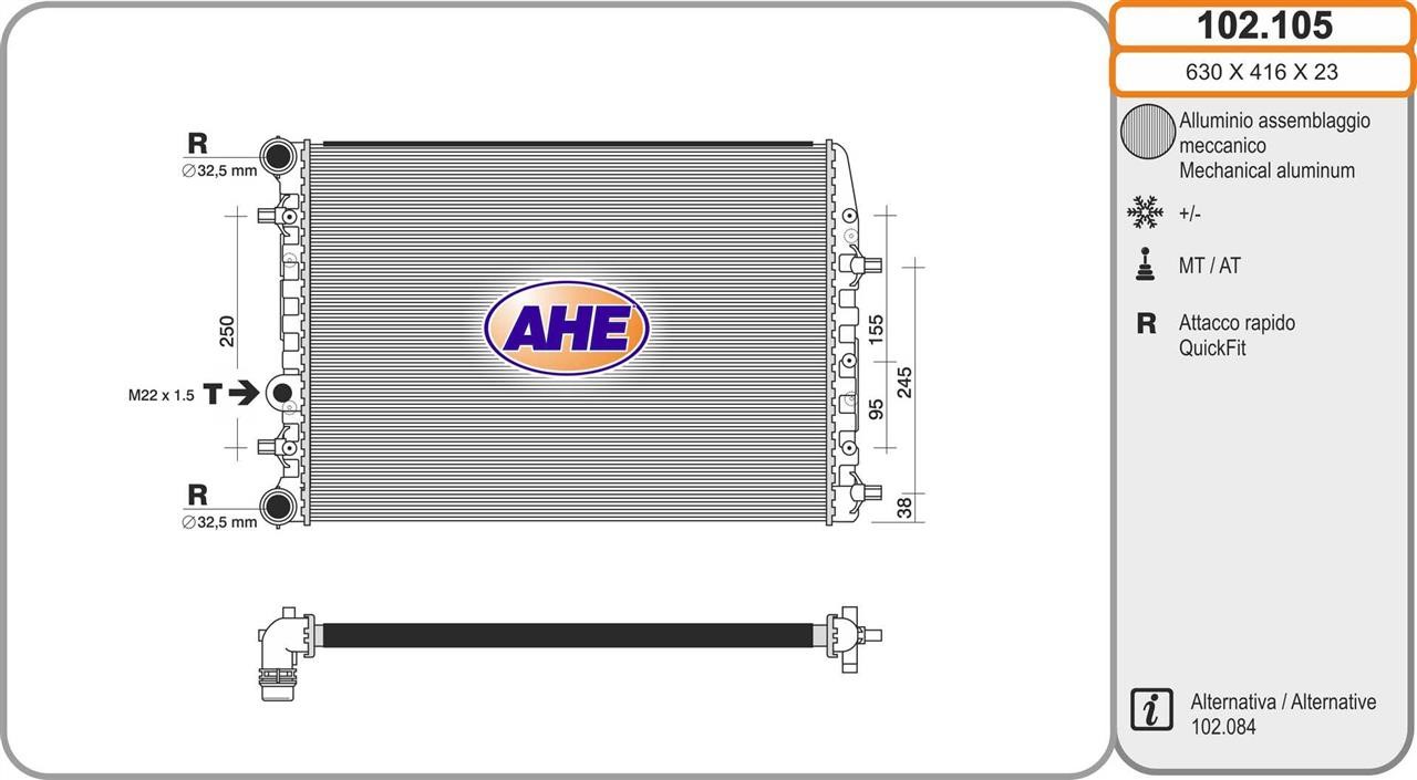 AHE 102.105 Радіатор охолодження двигуна 102105: Купити в Україні - Добра ціна на EXIST.UA!