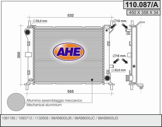AHE 110.087/A Радіатор охолодження двигуна 110087A: Купити в Україні - Добра ціна на EXIST.UA!