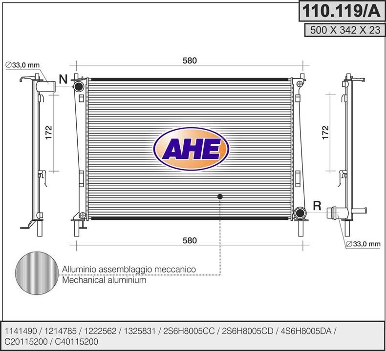 AHE 110.119/A Радіатор охолодження двигуна 110119A: Купити в Україні - Добра ціна на EXIST.UA!