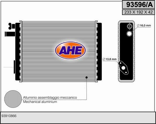 AHE 93596/A Радіатор опалювача салону 93596A: Купити в Україні - Добра ціна на EXIST.UA!