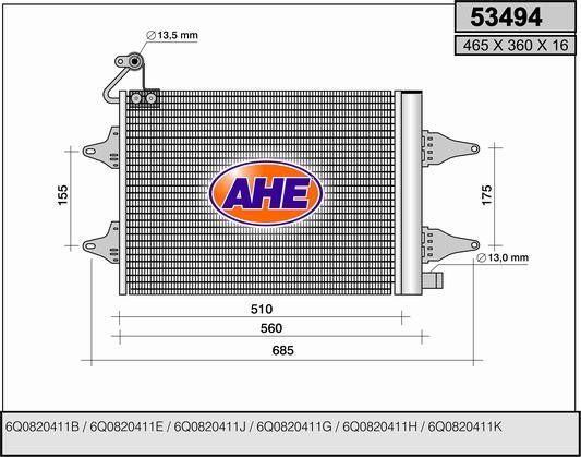 AHE 53494 Радіатор кондиціонера (Конденсатор) 53494: Купити в Україні - Добра ціна на EXIST.UA!