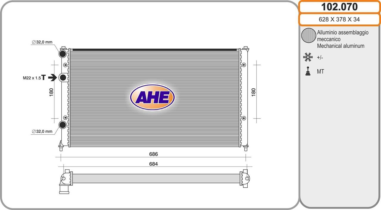 AHE 102.070 Радіатор охолодження двигуна 102070: Купити в Україні - Добра ціна на EXIST.UA!