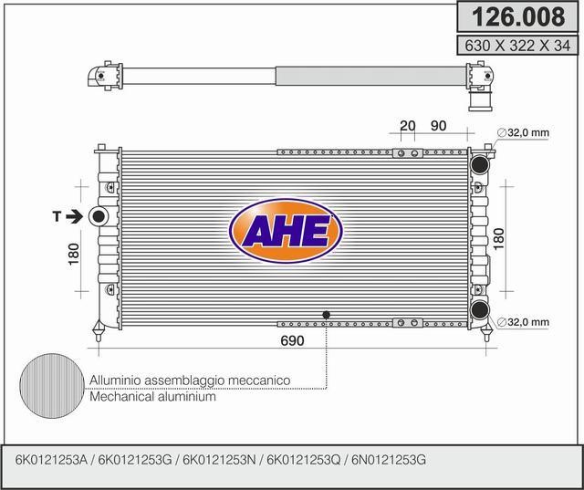 AHE 126.008 Радіатор охолодження двигуна 126008: Купити в Україні - Добра ціна на EXIST.UA!