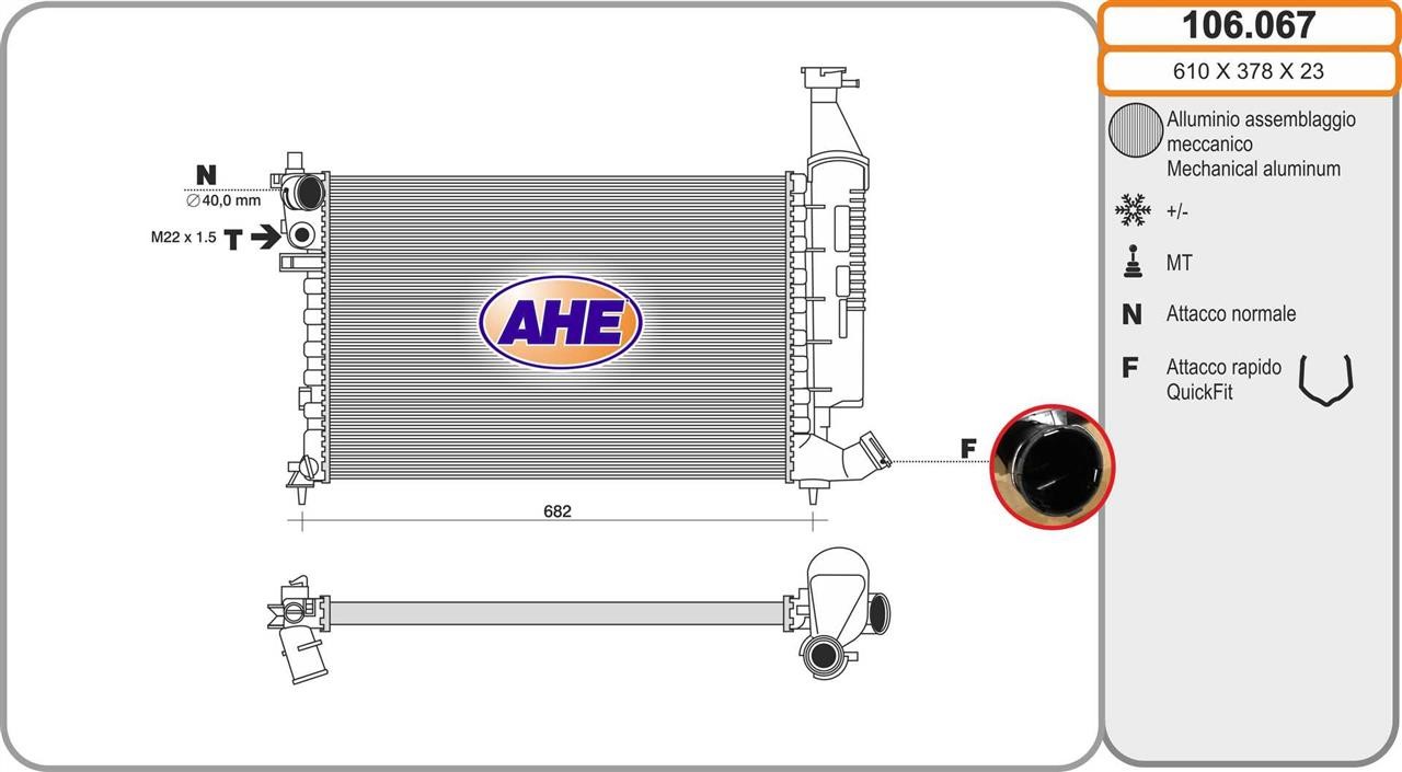 AHE 106.067 Радіатор охолодження двигуна 106067: Приваблива ціна - Купити в Україні на EXIST.UA!