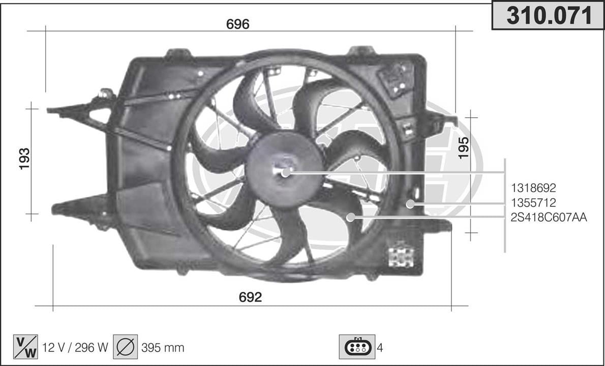 AHE 310.071 Вентилятор, система охолодження двигуна 310071: Купити в Україні - Добра ціна на EXIST.UA!