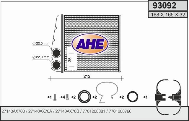 AHE 93092 Радіатор опалювача салону 93092: Купити в Україні - Добра ціна на EXIST.UA!