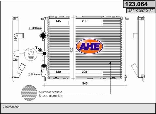 AHE 123.064 Радіатор охолодження двигуна 123064: Купити в Україні - Добра ціна на EXIST.UA!