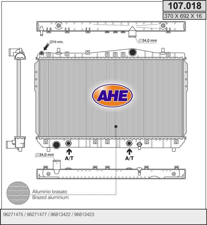 AHE 107.018 Радіатор охолодження двигуна 107018: Приваблива ціна - Купити в Україні на EXIST.UA!