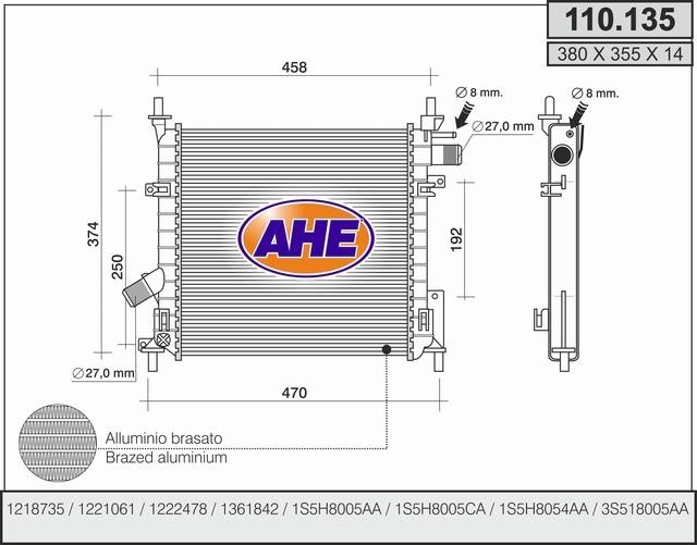 AHE 110.135 Радіатор охолодження двигуна 110135: Купити в Україні - Добра ціна на EXIST.UA!