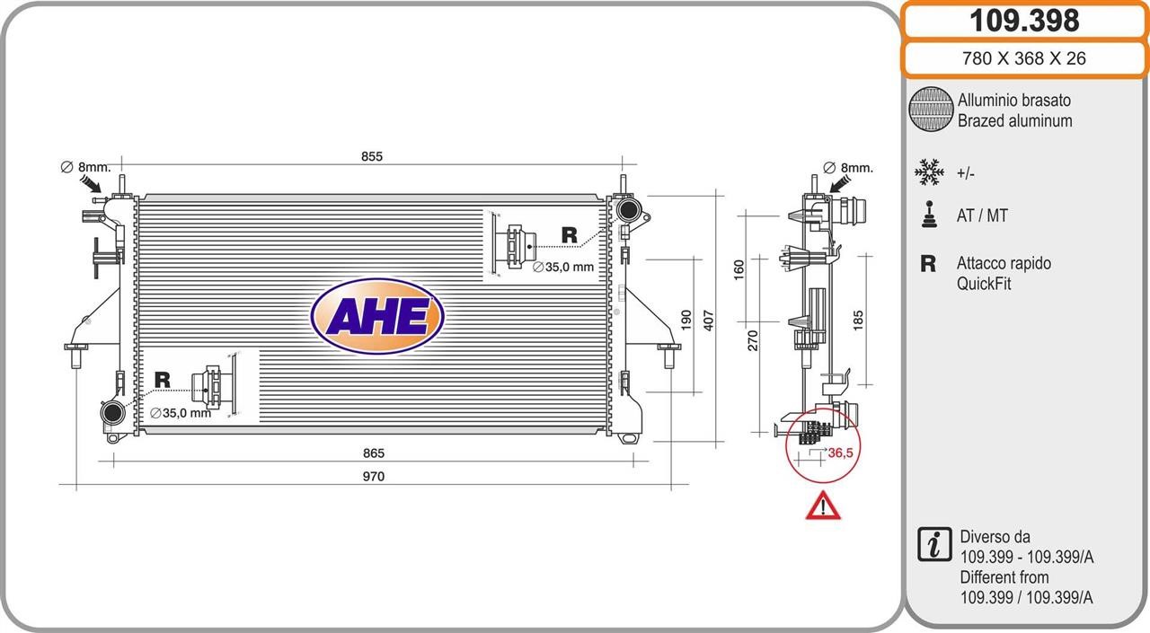 AHE 109.398 Радіатор охолодження двигуна 109398: Купити в Україні - Добра ціна на EXIST.UA!