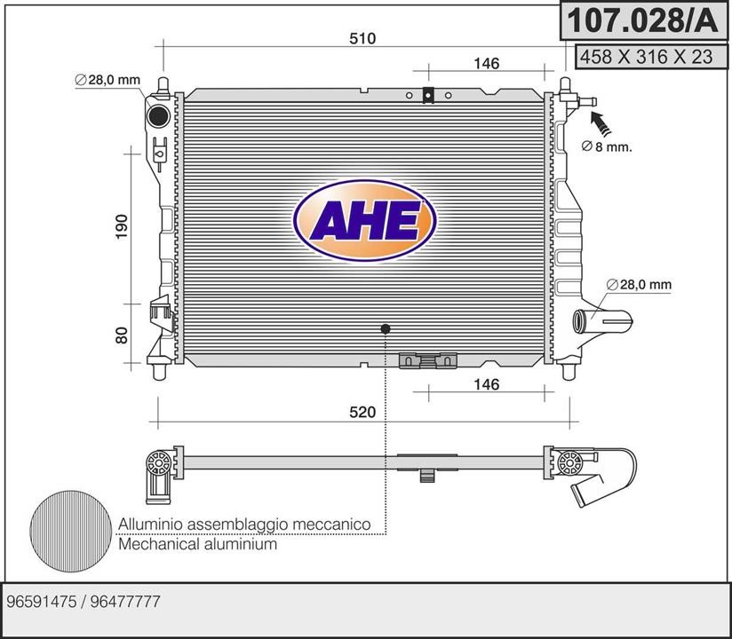 AHE 107.028/A Радіатор охолодження двигуна 107028A: Купити в Україні - Добра ціна на EXIST.UA!