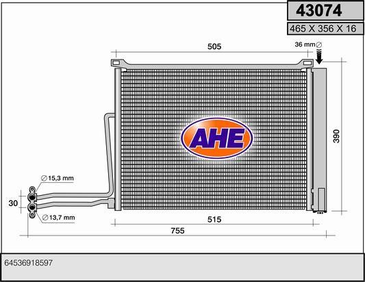 AHE 43074 Радіатор кондиціонера (Конденсатор) 43074: Купити в Україні - Добра ціна на EXIST.UA!