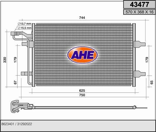 AHE 43477 Радіатор кондиціонера (Конденсатор) 43477: Купити в Україні - Добра ціна на EXIST.UA!
