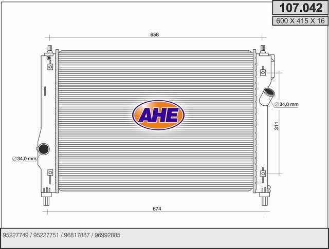 AHE 107.042 Радіатор, система охолодження двигуна 107042: Купити в Україні - Добра ціна на EXIST.UA!