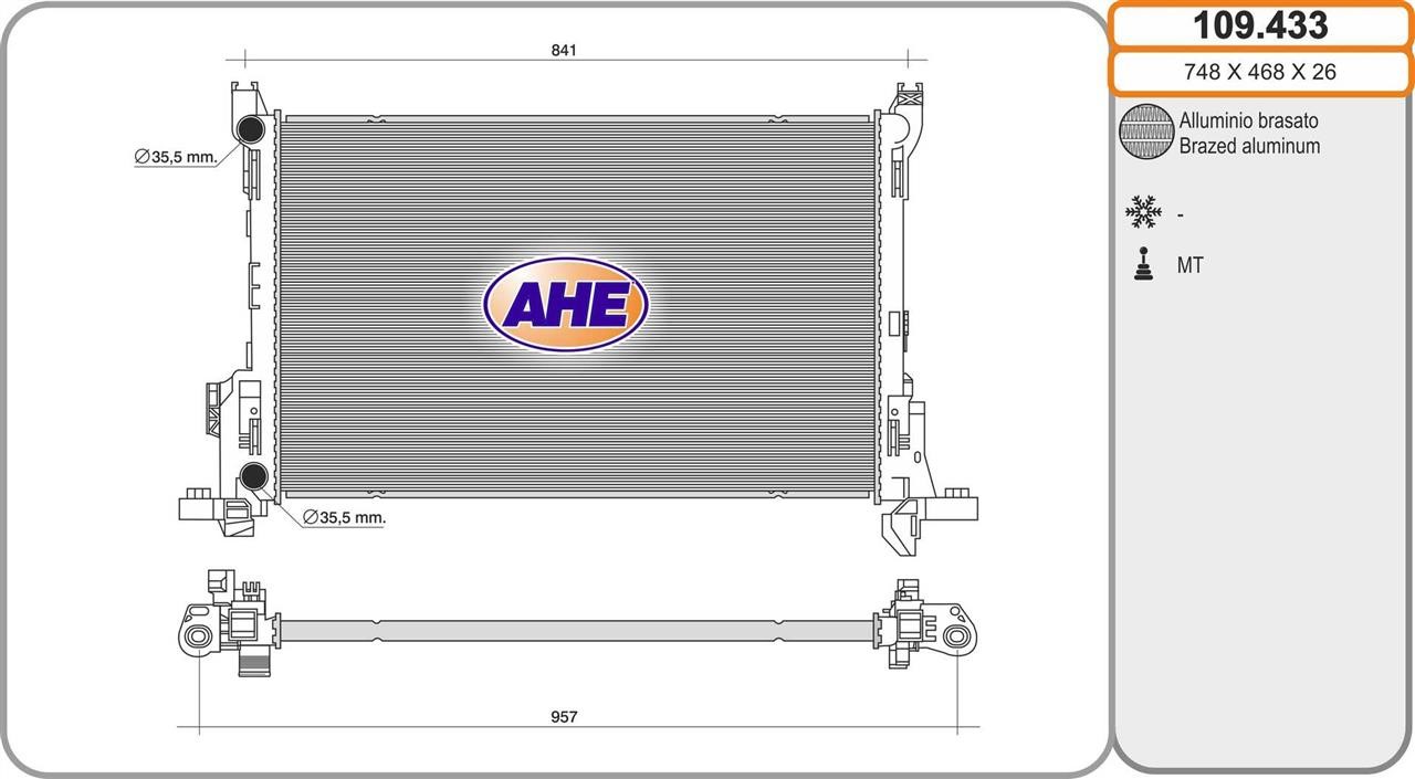 AHE 109.433 Радіатор, система охолодження двигуна 109433: Приваблива ціна - Купити в Україні на EXIST.UA!