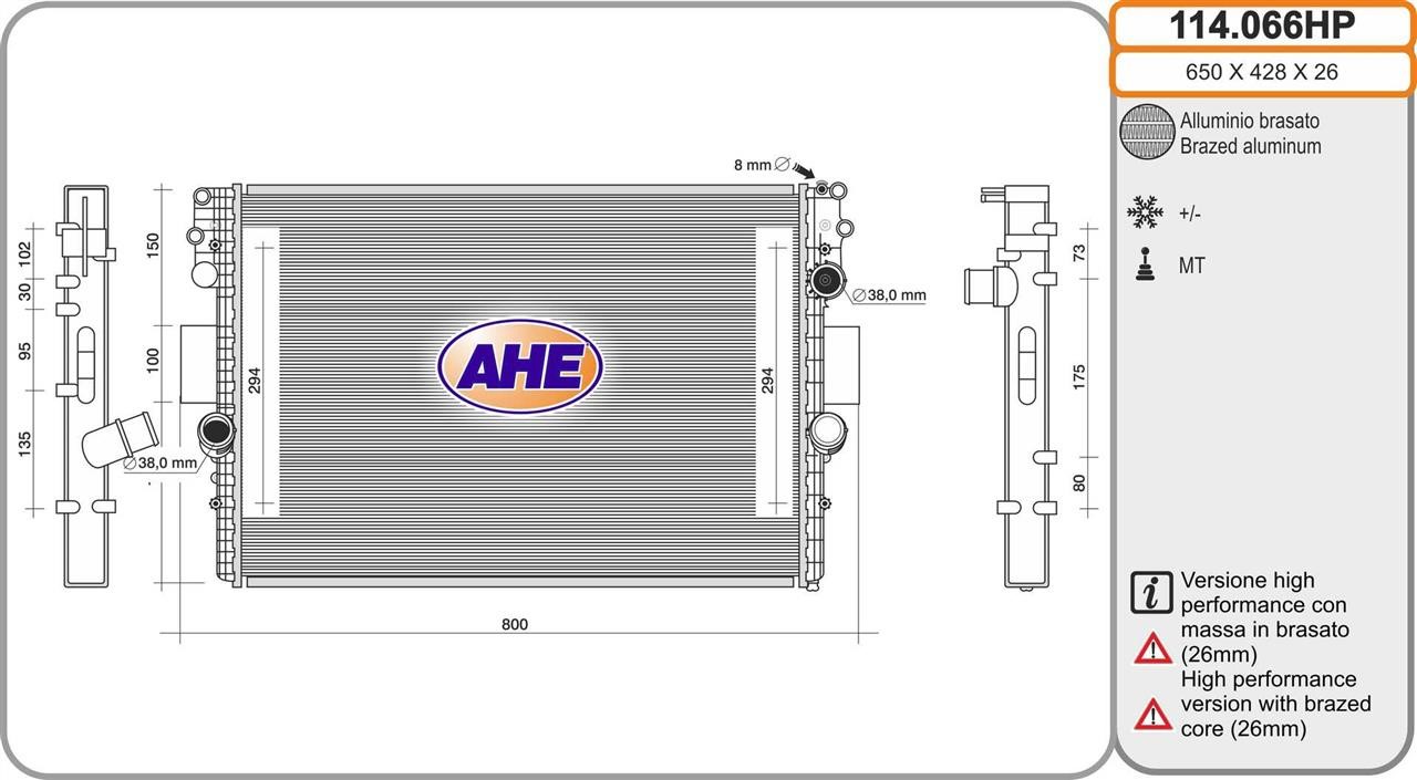 AHE 114.066HP Радіатор, система охолодження двигуна 114066HP: Купити в Україні - Добра ціна на EXIST.UA!