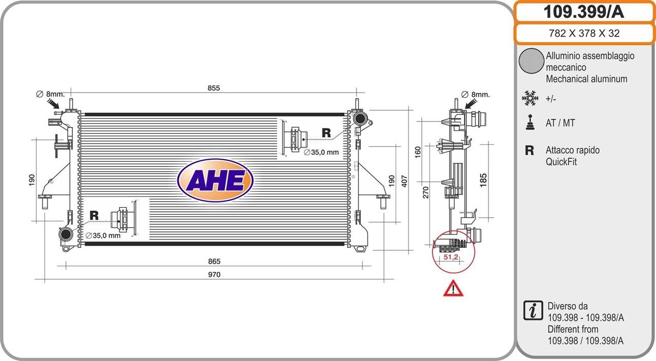 AHE 109.399/A Радіатор охолодження двигуна 109399A: Приваблива ціна - Купити в Україні на EXIST.UA!