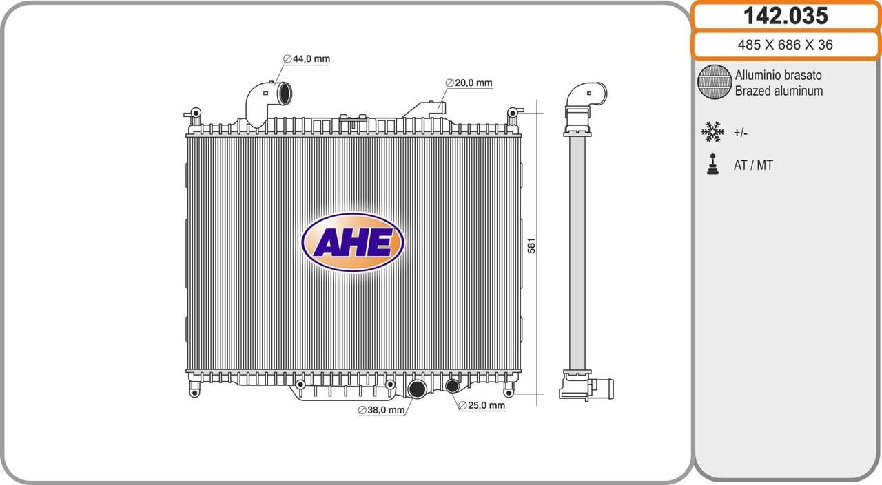 AHE 142035 Радіатор, система охолодження двигуна 142035: Купити в Україні - Добра ціна на EXIST.UA!