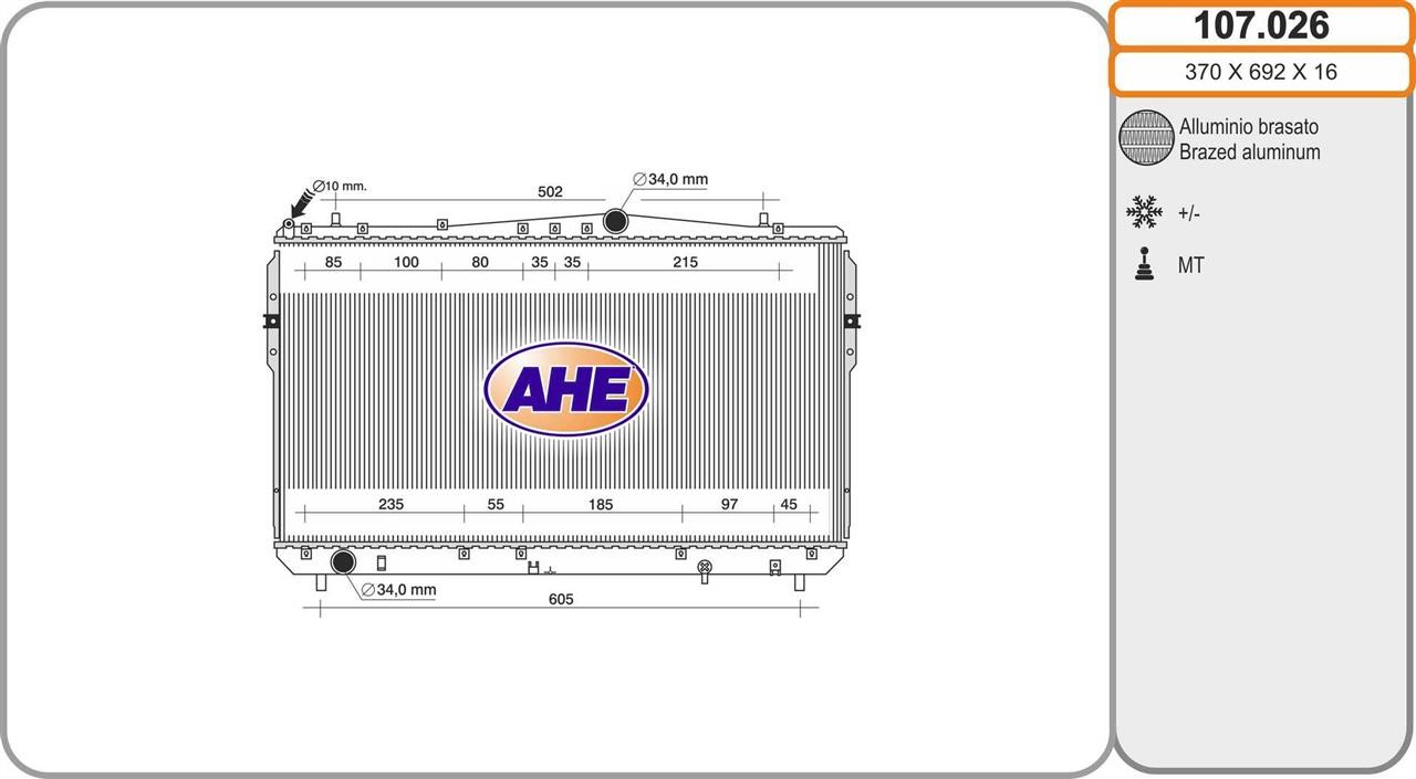 AHE 107.026 Радіатор охолодження двигуна 107026: Купити в Україні - Добра ціна на EXIST.UA!