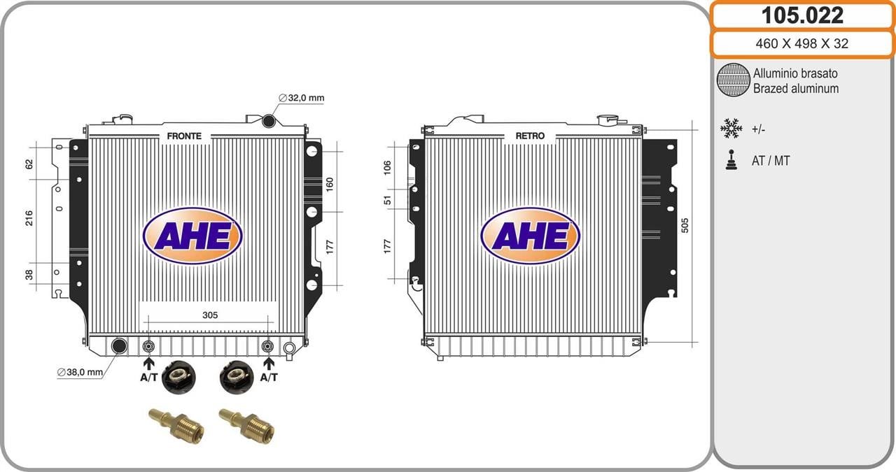 AHE 105.022 Радіатор охолодження двигуна 105022: Купити в Україні - Добра ціна на EXIST.UA!