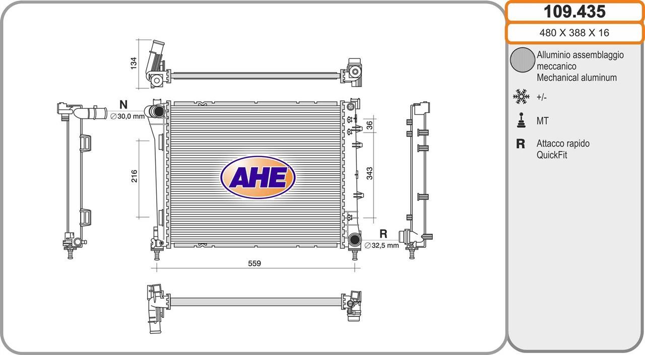 AHE 109.435 Радіатор, система охолодження двигуна 109435: Купити в Україні - Добра ціна на EXIST.UA!