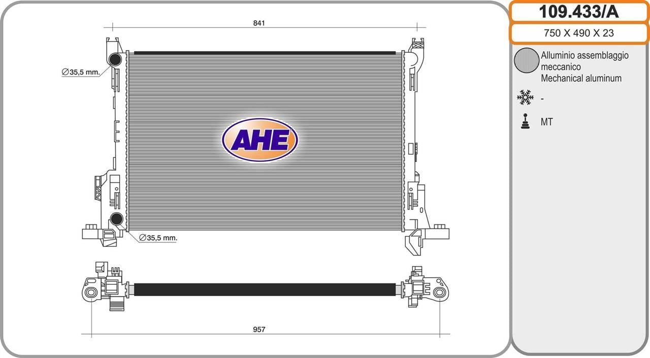 AHE 109.433/A Радіатор, система охолодження двигуна 109433A: Купити в Україні - Добра ціна на EXIST.UA!