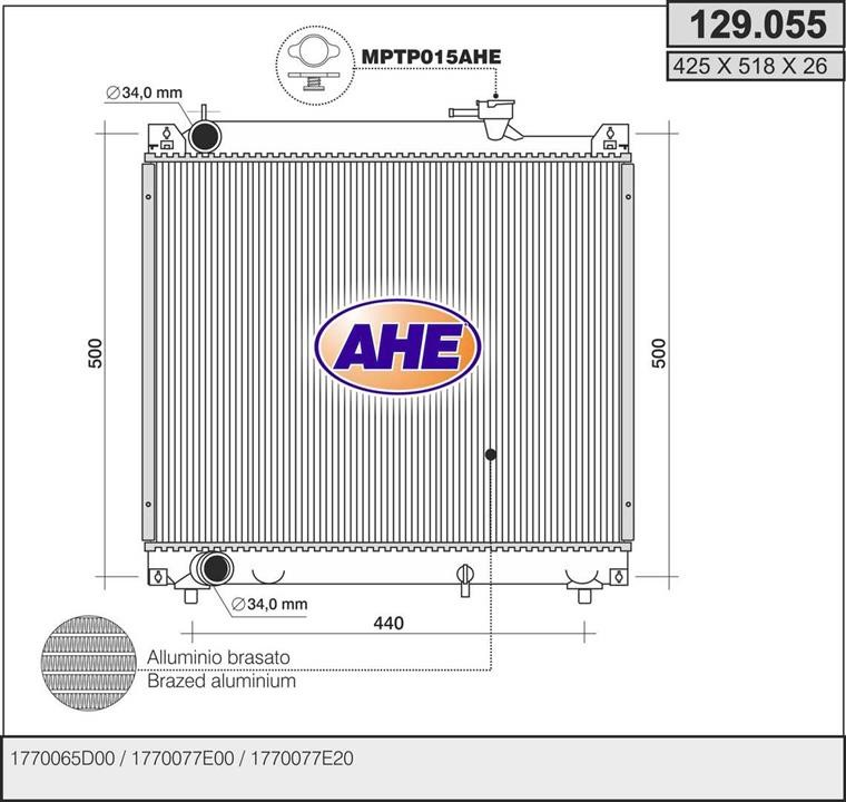 AHE 129.055 Радіатор, система охолодження двигуна 129055: Купити в Україні - Добра ціна на EXIST.UA!
