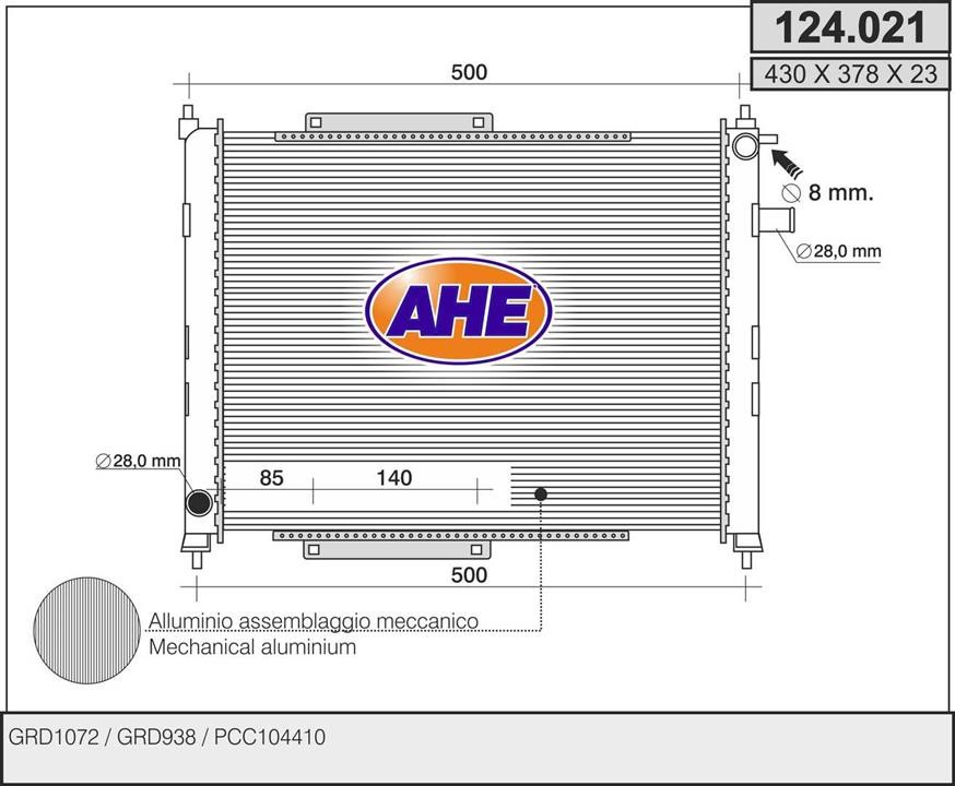 AHE 124.021 Радіатор охолодження двигуна 124021: Купити в Україні - Добра ціна на EXIST.UA!